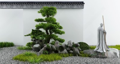 新中式庭院景观造景3D模型下载